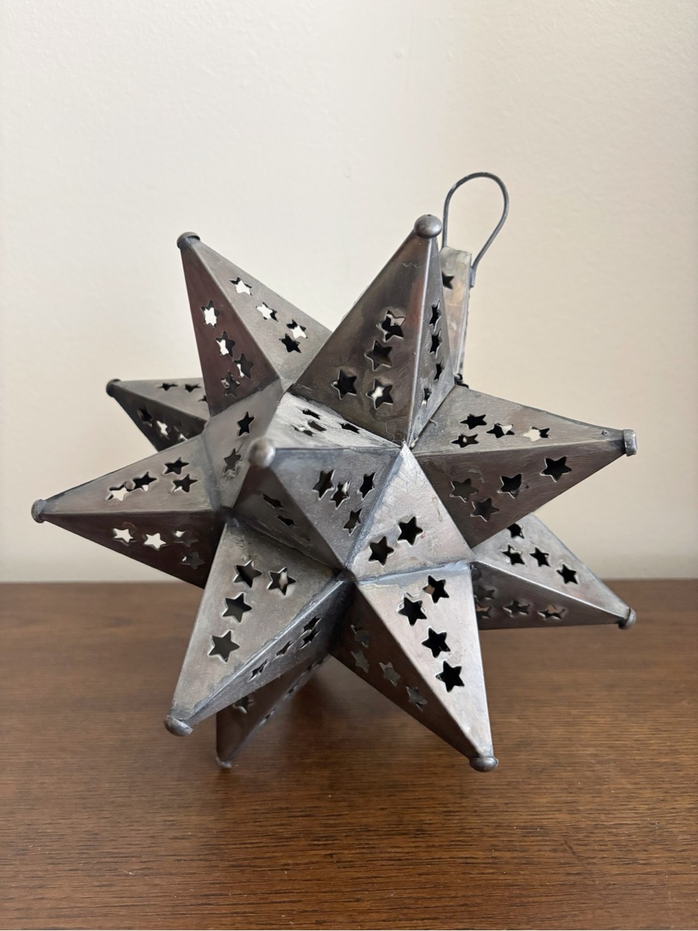 Handcrafted Mexican Punched Tin Star Lantern 8"
